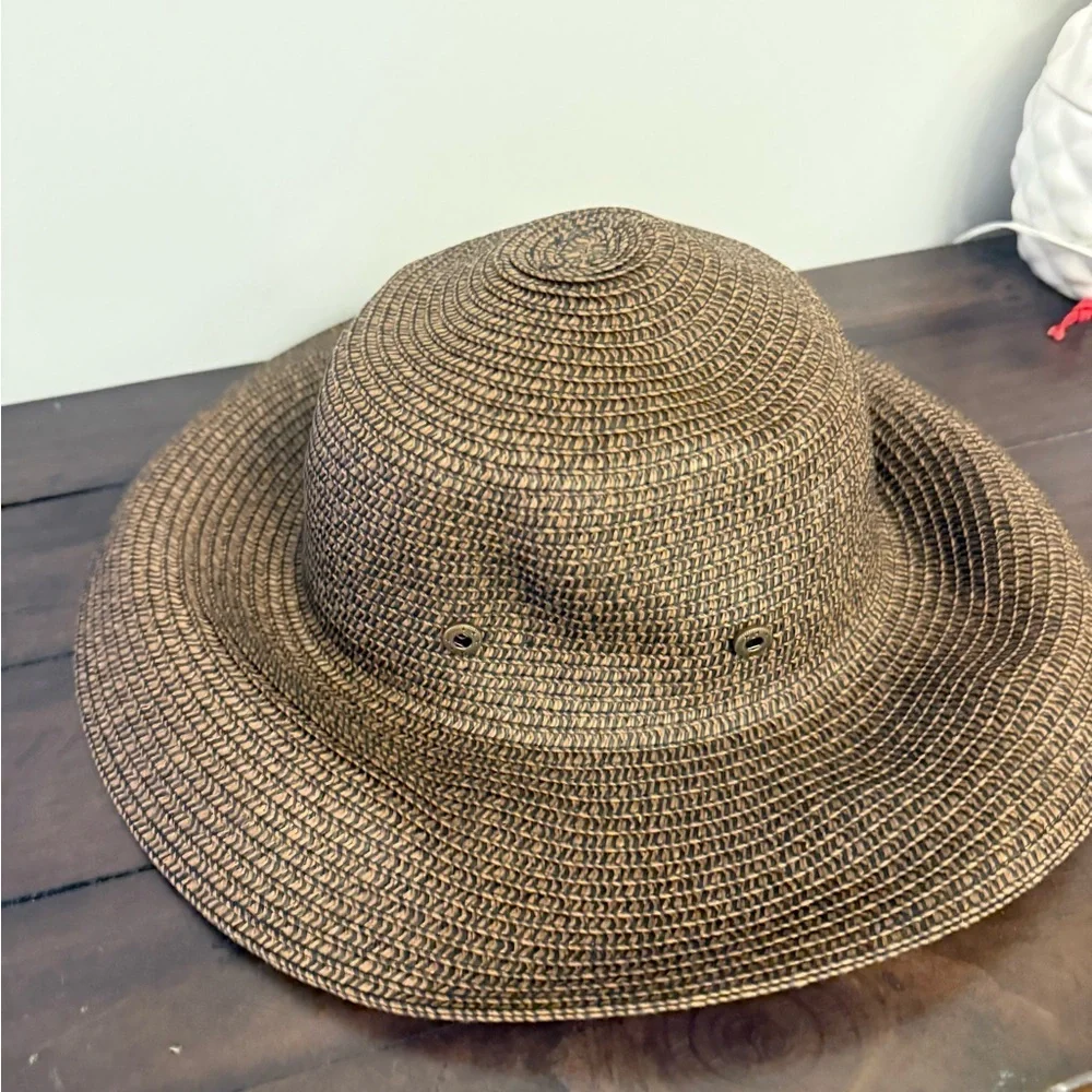 Rampage Woven Sun Hat with Black Bow – Brown/Black